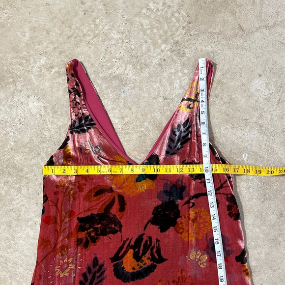 ZARA Trafaluc Pink Floral Velvet Midi Dress Women’s Small Side Slit Sleeveless - Picture 7 of 14